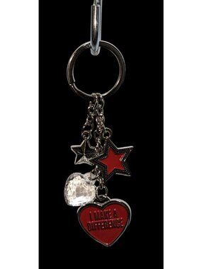 Heart & Star Charm Keychain Red Silver Motivational Gift I Make a Difference Key